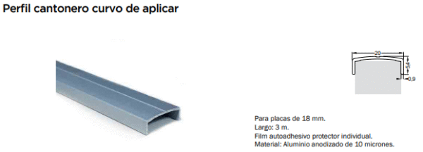 CANTO ALUMINIO CURVO 18mm x 3mts EUROHARD (EHPAPCU18X10)